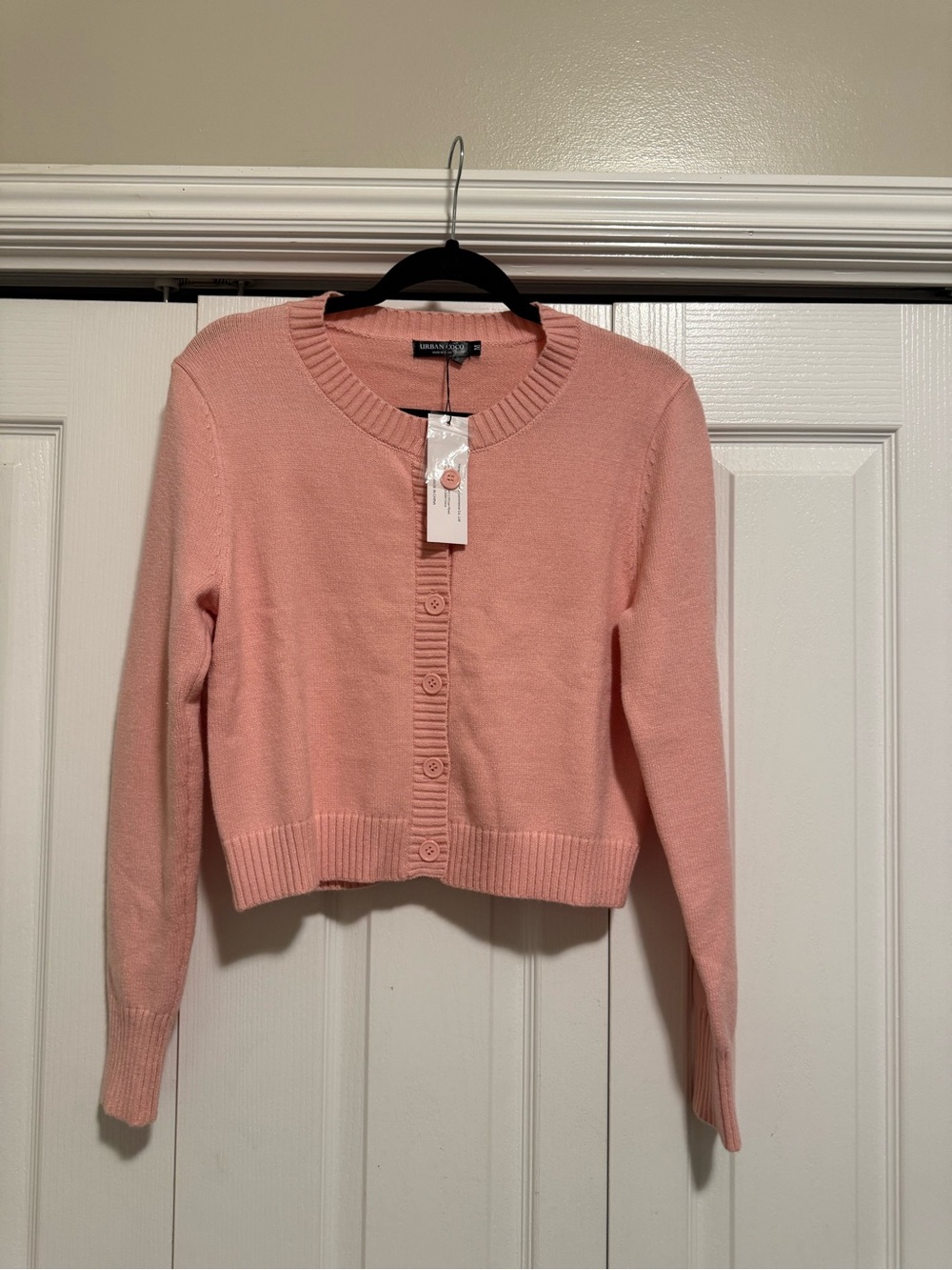 Cropped Crewneck Cardigan in Soft Pink